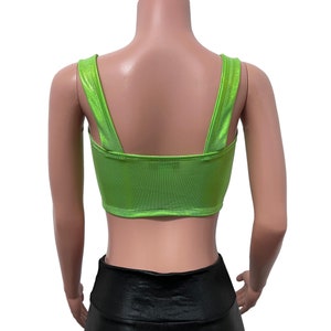 Lime Green Holographic Wide Strap Top Rave Wear, Festival Clothing image 2