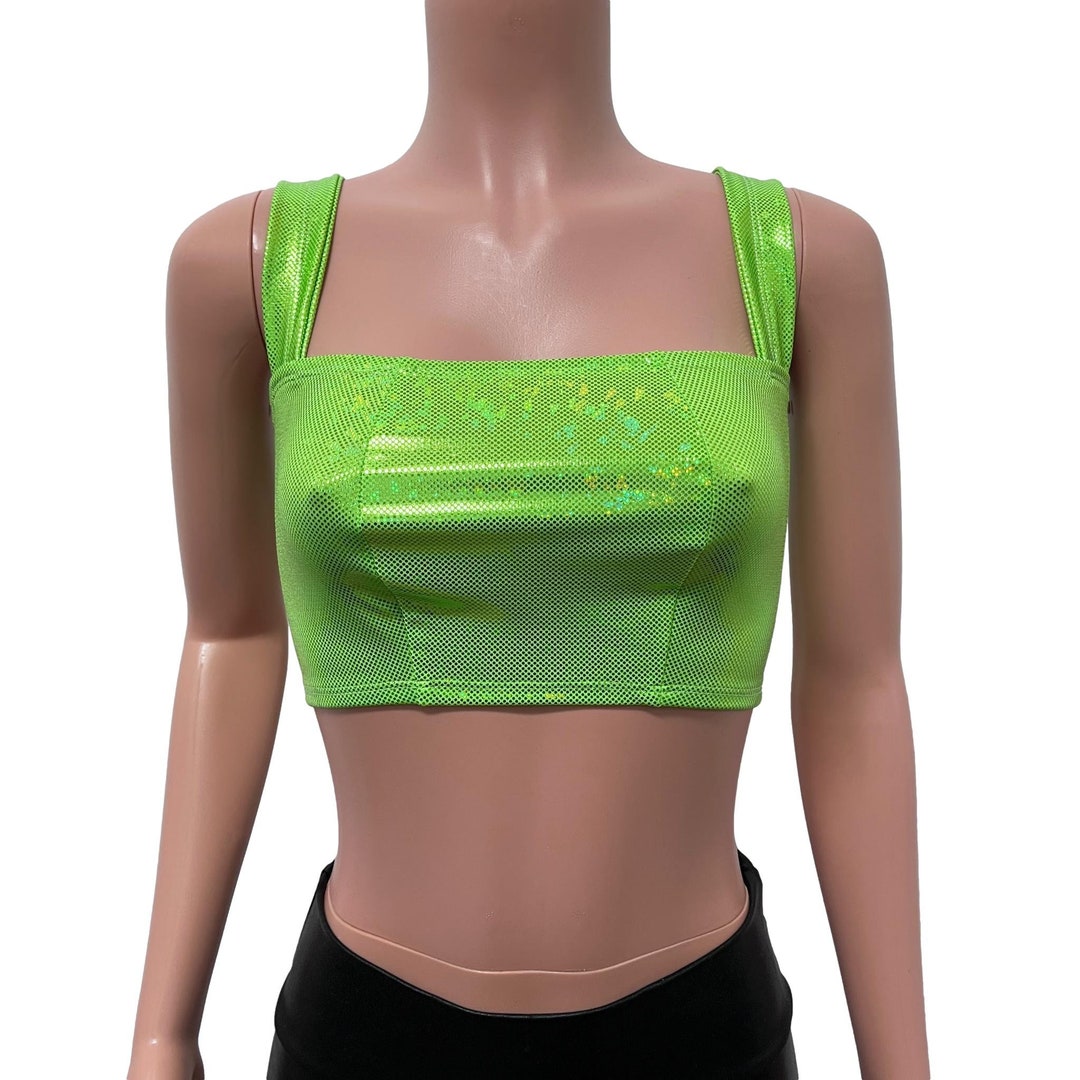 Green Rave Tops Lime Green Holographic Wide Strap Top - Rave Wear, Festival Clothing - Etsy