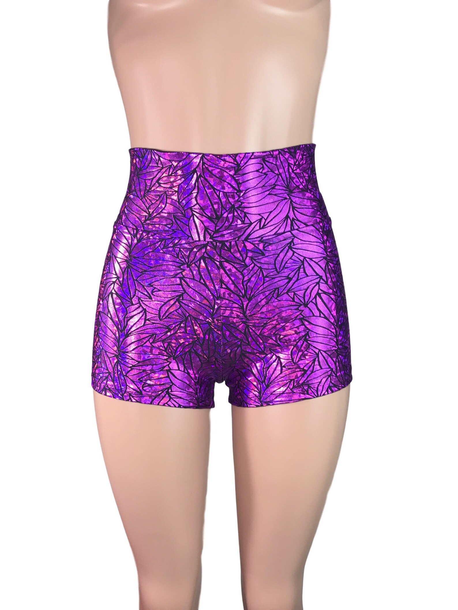 purple metallic booty shorts