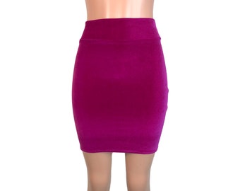 Bodycon Pencil Skirt - Fuchsia Pink Velvet - Sexy Mini Skirt - Festival Skirt