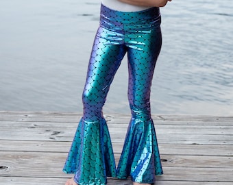 Pantalones de campana de sirena holográfica para niños, pantalones de traje de sirena o merman para niños