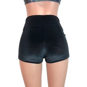 Black Velvet High Waisted Booty Shorts - club or rave wear - Crossfit - Running image 2
