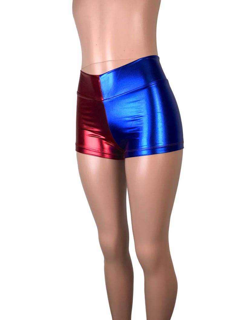 Red/Blue or Red/Black Harlequin Mid-Rise Booty Shorts club or rave wear Crossfit Running Roller Derby Red and Blue