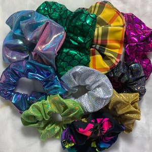 Scrunchie in Any Fabric We Have, Matching Hair Tie, Holographic, Metallic Scrunchies