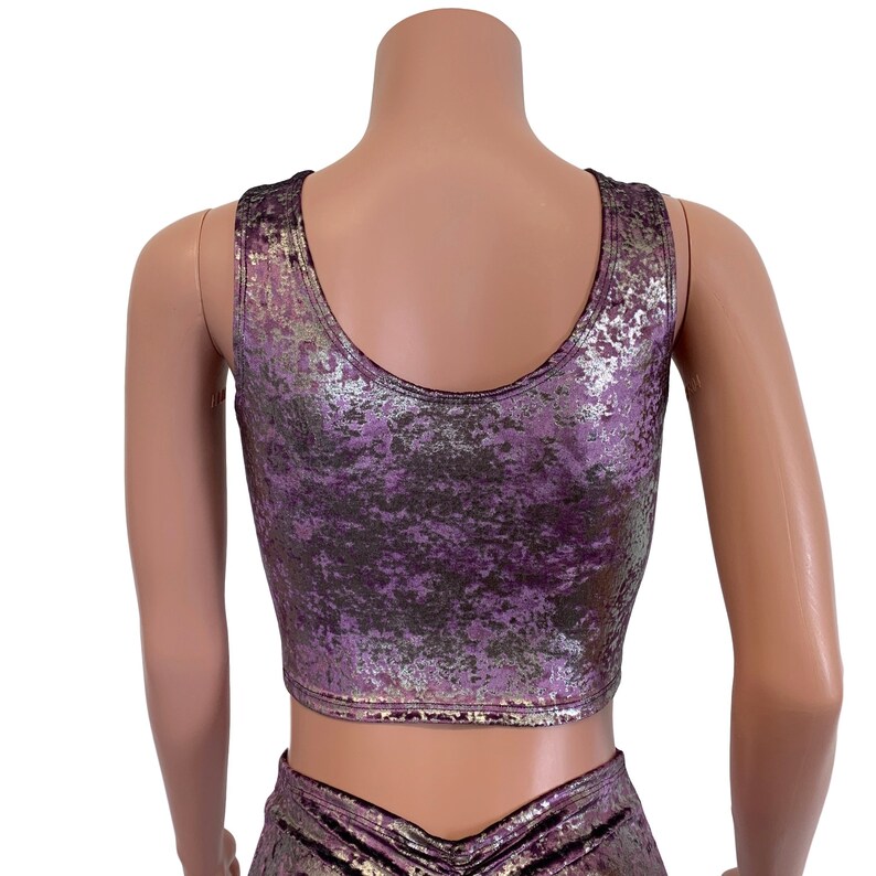 Crop Tank Top - *Plum/Gunmetal Gilded Velvet* - Rave Top, Festival Clothing, Burning Man, EDC Outfit image 3