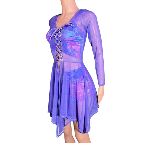 lace up asymmetrical dress Black Mesh Lace-Up Open-Front Asymmetrical Dress Long Sleeve