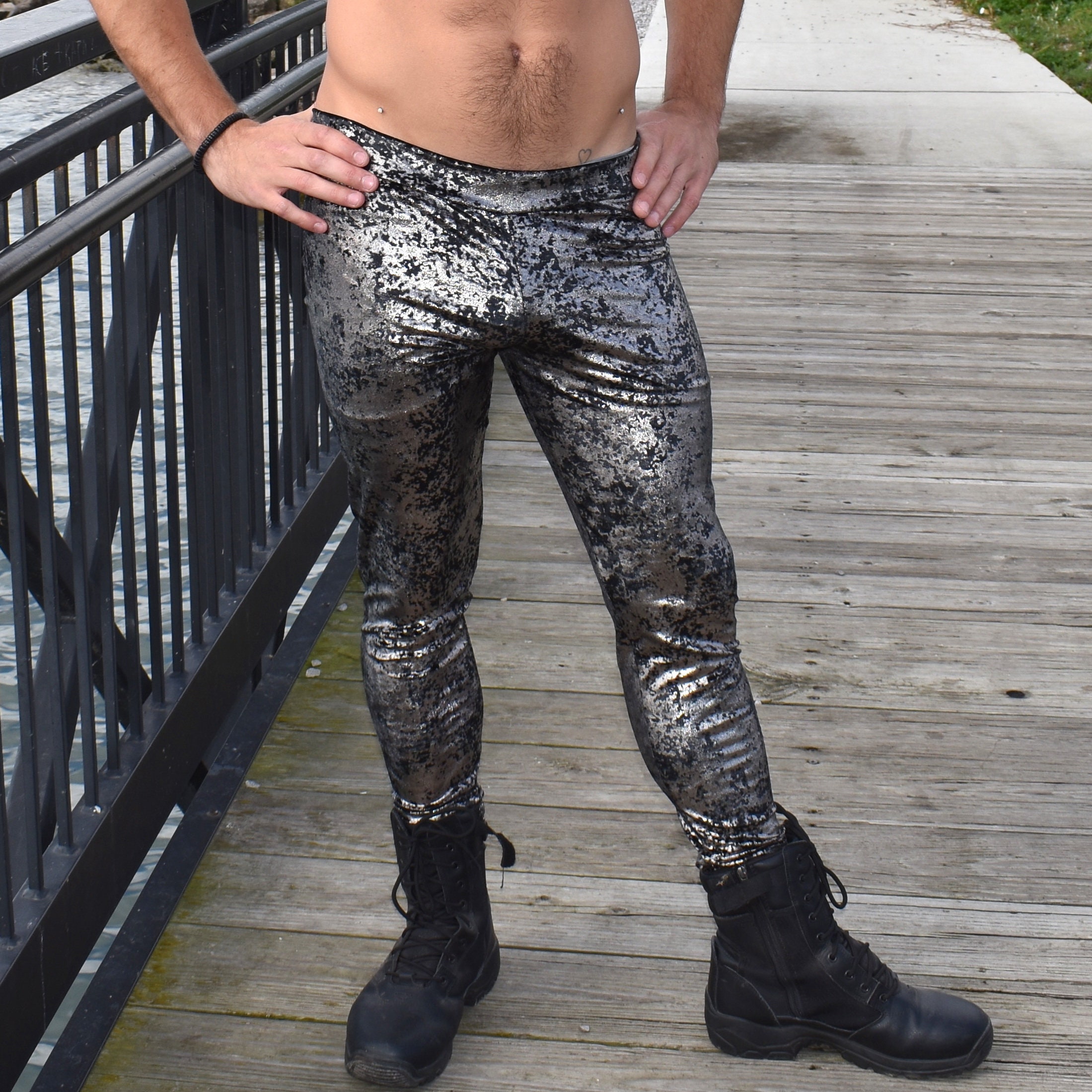 Black Gilded Velvet Leggings Meggings 