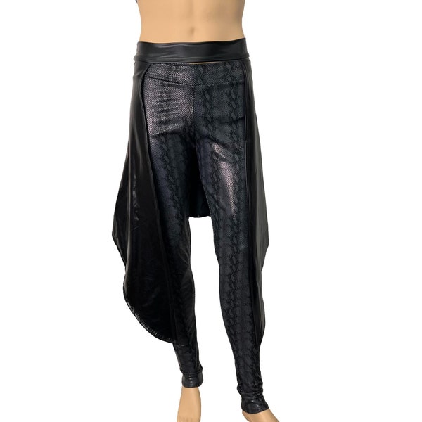 Long Cape Skirt - Black Metallic - Unisex Men/Women Open-Front Skirt, Festival Clothing, Rave Outfit