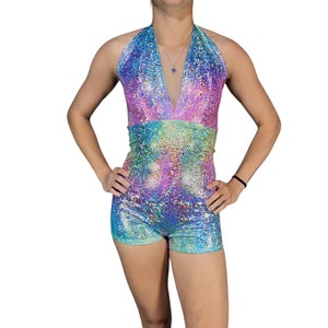 Rainbow Avatar Halter Romper - Rave Set, Festival Outfit, Aerial Performer, Lover Eras