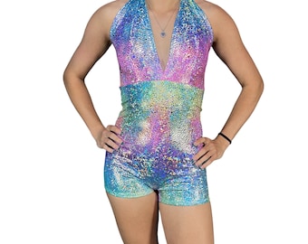 Rainbow Avatar Halter Romper - Rave Set, Festival Outfit, Aerial Performer, Lover Eras