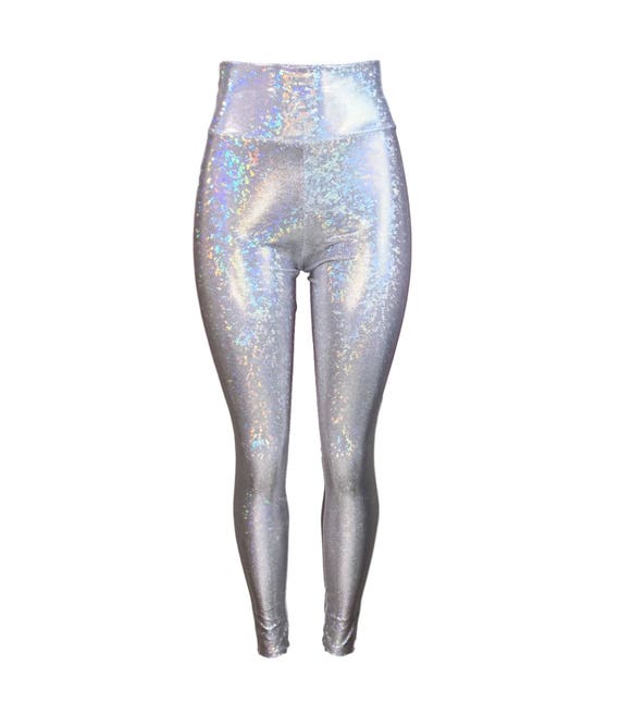 Silver Shattered Glass Holographic High Waisted Leggings Pants Rave,  Festival, EDM, 80s Clothing High Waisted Funky -  Canada