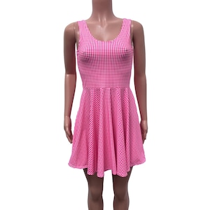 Rosa kariertes Gingham Barbie Skater Kleid | Rosa kariertes Spandex Kleid