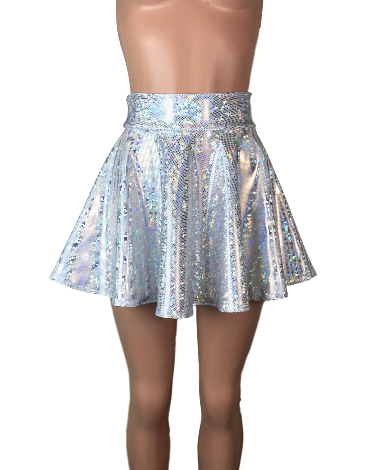 Silver Shattered Glass Holographic High Waisted Skater Skirt - Etsy
