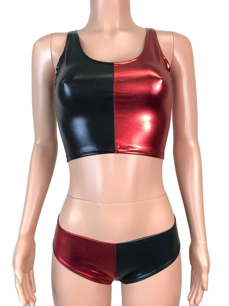 Harley Quinn Outfit Harley Quinn Costume w Crop Top and Cheeky Hot Pants Rave Outfit