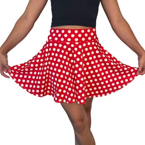 Polka Dot Minnie Skirt High Waisted Skater Skirt Red & White Dots - Mini Circle Skirt Twirl