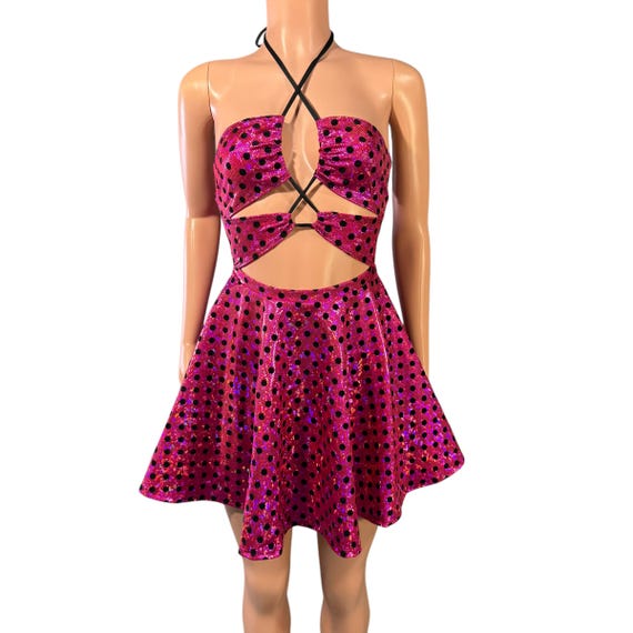 sachin and babi light blue dress Black Polka Dot V Neck Sleeveless Mini Dress