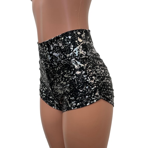 Ruched Booty Shorts Black Holo Splatter 