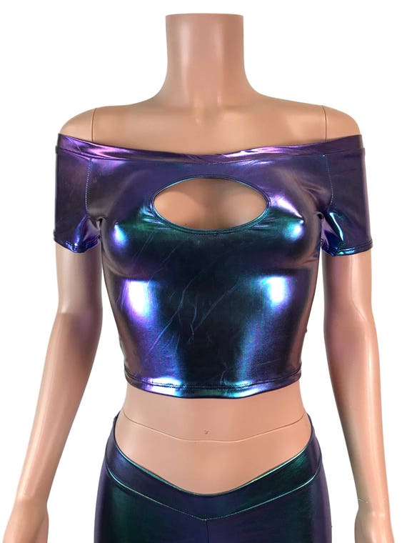 cold shoulder metallic top