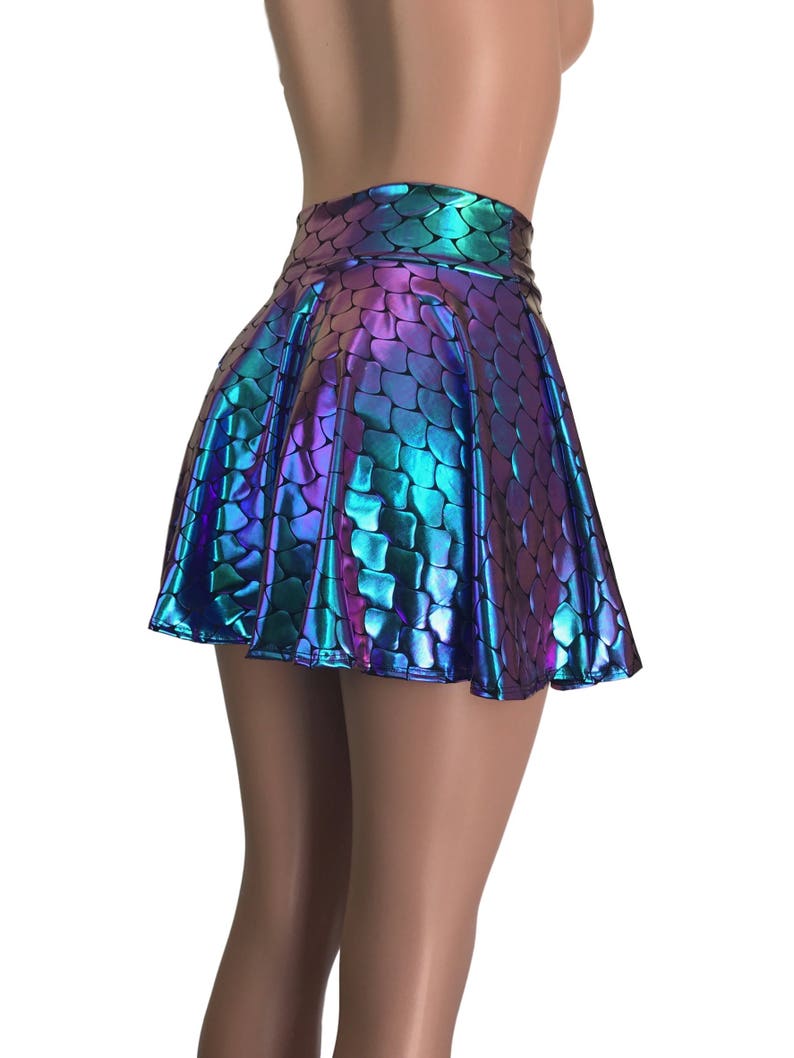 Mermaid Costume Skirt Holographic Scales Skater Skirt Rave Etsy