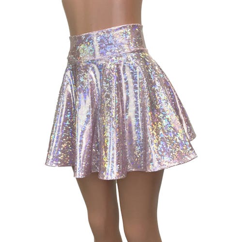 Pink Metallic Mystique High Waisted Skater Skirt Clubwear - Etsy