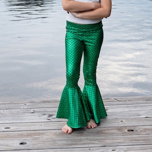 Kinder Grün Glitzer Meerjungfrau Schlag-Böden, Kinder Meerjungfrau oder Merman Kostüm Hose