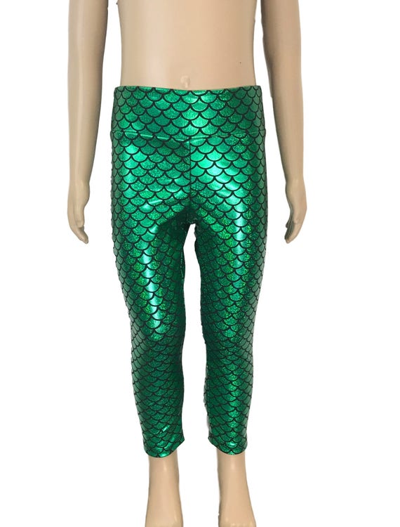 Children s Green Mermaid Scales Holographic Leggings Costume