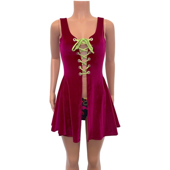 Lace-up Open-front Dress - Fuchsia Pink Velvet | Rave Dress, Fit N Flare Dress, EDC, Festival Clothing - Etsy Lace-up Open-front Dress - Fuchsia Pink Velvet | Rave Dress, Fit N Flare Dress, EDC, Festival Clothing - Etsy
