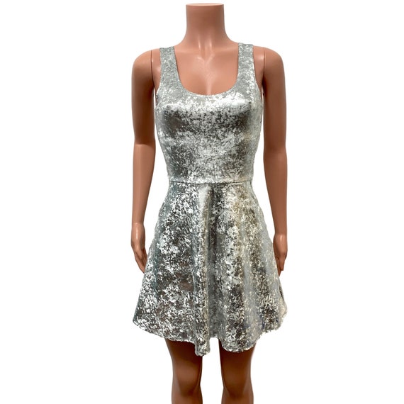 Metallic Dress Festival Skater Dress Silver Gilded Velvet A-line Mini Dress W/pockets Metallic Rave Metallic Dress Festival Skater Dress Silver Gilded Velvet A-line Mini Dress W/pockets Metallic Rave