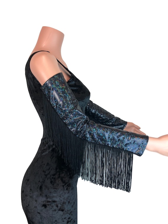 Holographic fringe dress hotsell