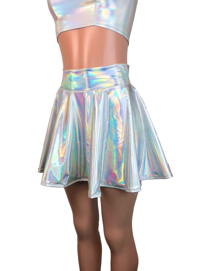 Opal Holographic Skater Skirt Holograph Rave Skirt Etsy