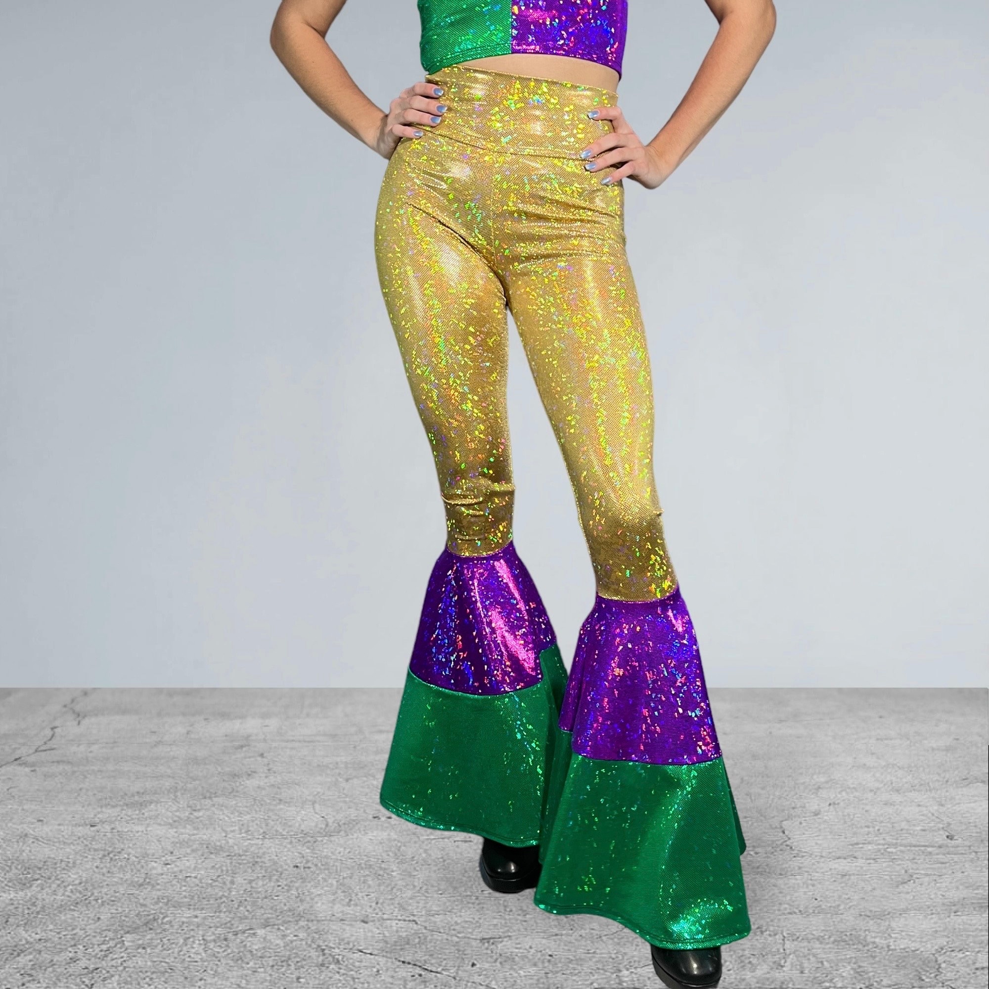 Mardi Gras Bell Bottoms Tiered Flare Pants Choose Your Rise Mardi