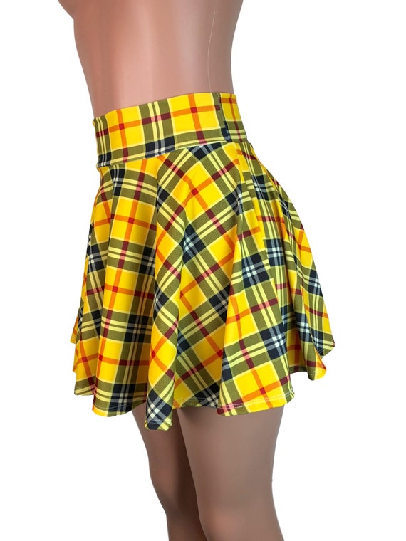 Geel geruite hoog getailleerde skater rok Clubwear Rave Wear