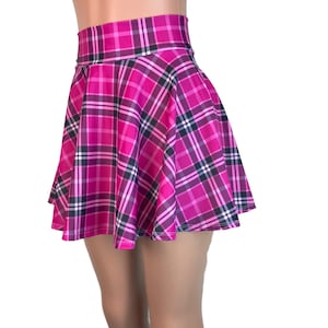 Pink Plaid High Waisted Skater Skirt Clubwear, Rave Wear, Mini Circle ...
