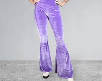 High Waist Flare Pants *Lavender Velvet*  - Rave Clothing, Festival Pants, Flare Pants