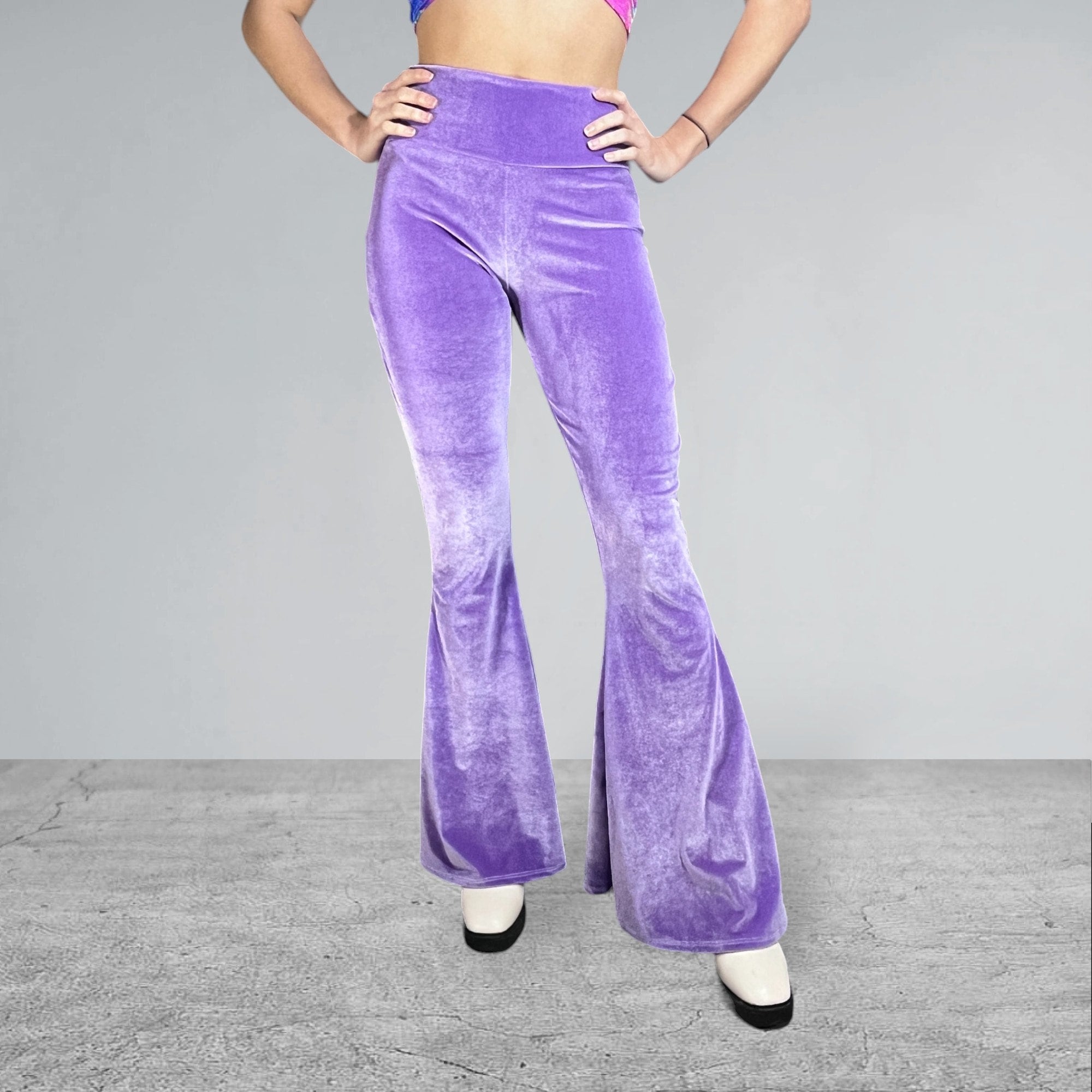 High Waist Flare Pants *lavender Velvet* - Rave Clothing, Festival
