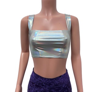 Opal Holographic Wide Strap Top Rave Wear, Festival Clothing image 1