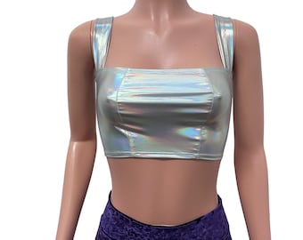 Opal Holographic Wide Strap Top - Rave Wear, Festival Clothing
