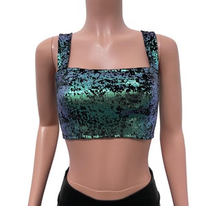 Green on Black Gilded Velvet Wide Strap Top - Rave Wear, Festival Clothing