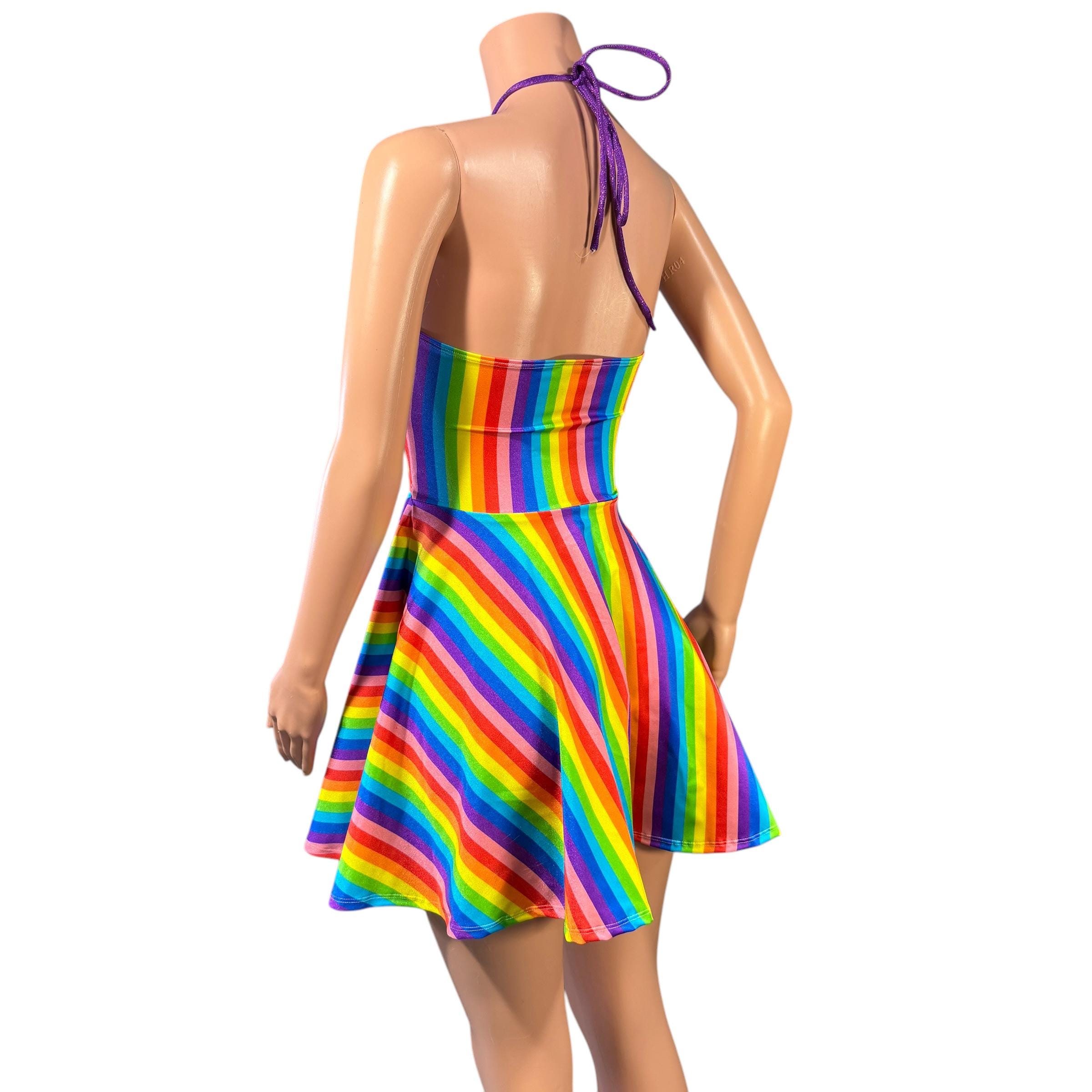 mini boden rainbow halter dress Rainbow Stripe Crystal Mini Dress