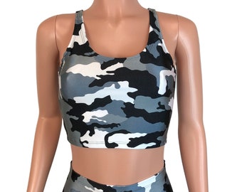 Camo Crop Top in Black White Camouflage Tank Crop Top Bodycon