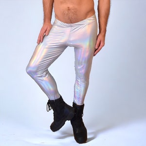 Men&#39;s Holographic Opal Leggings, Meggings, Rave Clothing, Burning Man