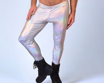 Men's Holographic Opal Leggings, Meggings, Rave Clothing, Burning Man