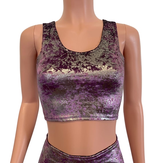 Crop Tank Top - *Plum/Gunmetal Gilded Velvet* - Rave Top, Festival Clothing, Burning Man, EDC Outfit