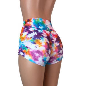 Tie Dye Booty Shorts - Rave Shorts - Scrunch Booty Shorts - CHOOSE your RISE - Roller Derby shorts, pole dance shorts