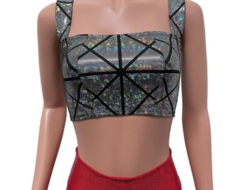 Silver Glass Pane Holographic Wide Strap Top - Rave Wear, Festival Clothing
