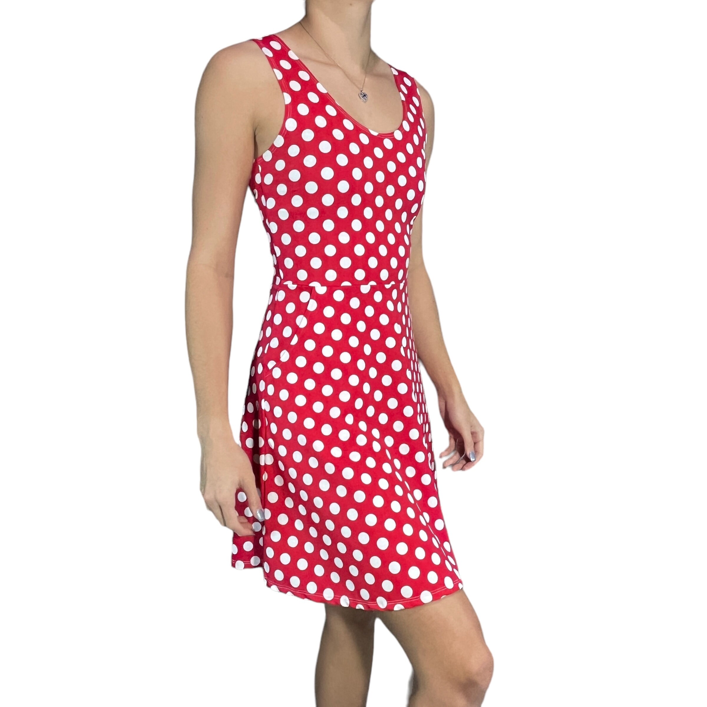 line and dot red dress Harles Mini Dress