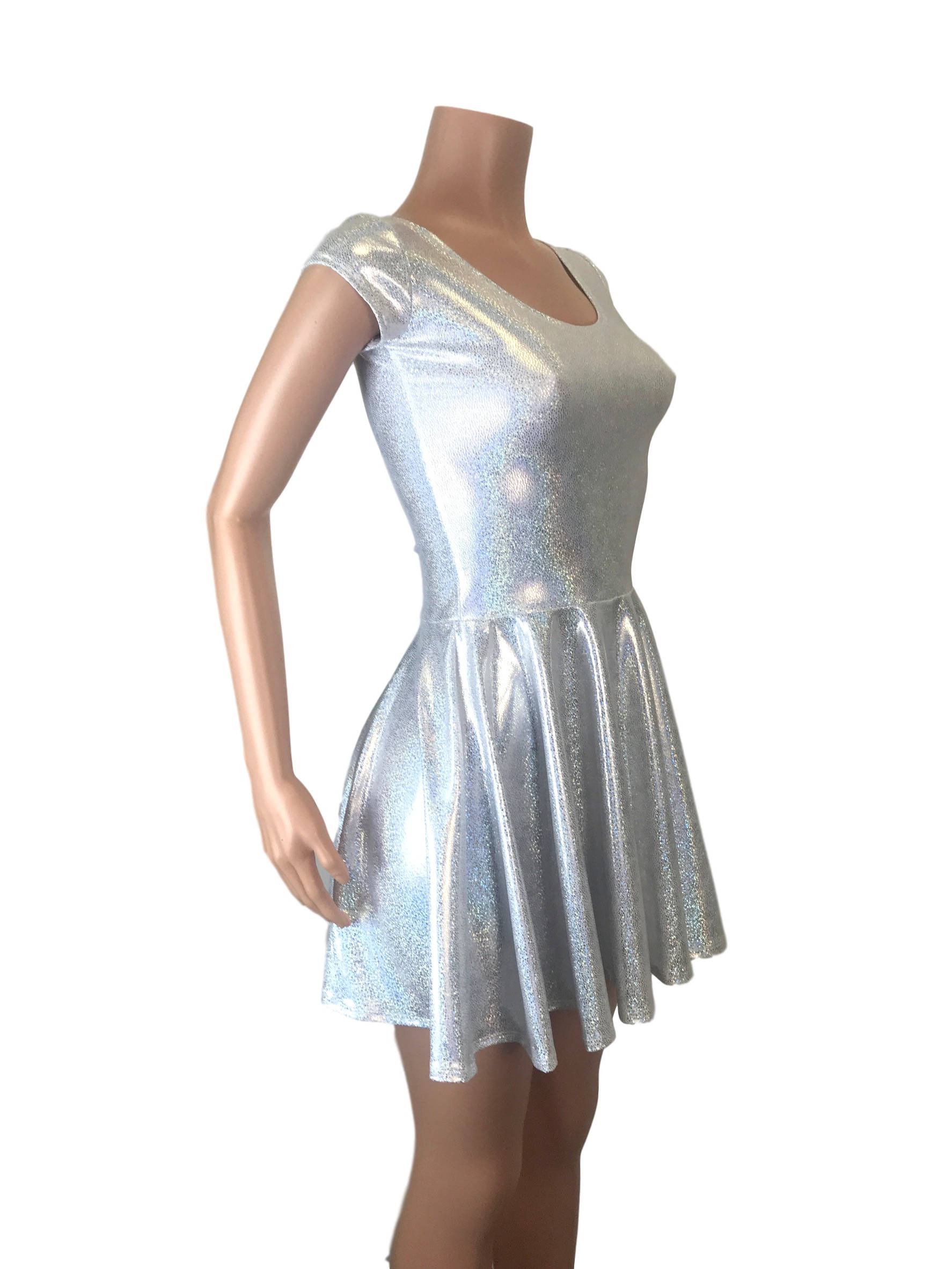 Silver Holographic Cap Sleeve Skater Fit N Flare Dress - Club, Rave, Sexy  Mini Dress, Cocktail, Festival Outfit - Etsy