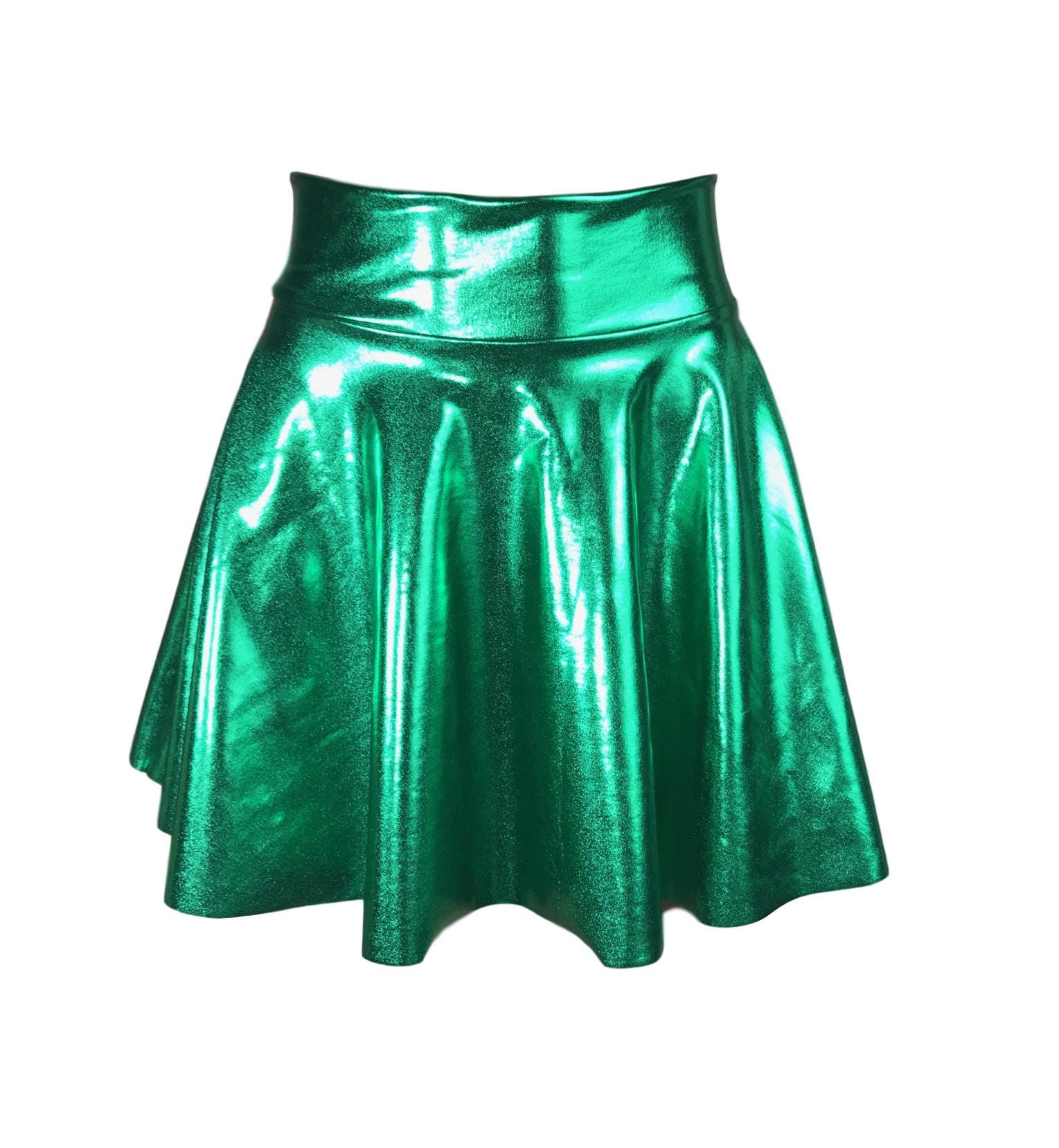 Metallic Green High Waisted Skater Skirt Clubwear Rave - Etsy