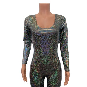 Bell Bottom Catsuit in Silver on Black Shattered Glass Holographic Rave ...