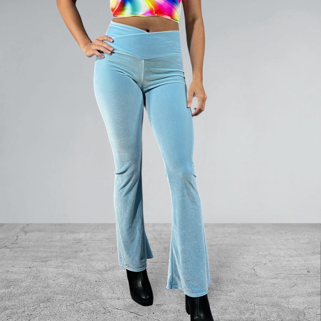 Flare Pants Pattern Rave Crossover Waist Bootcut Flare Pants *light Blue Velvet Spandex* - High ...